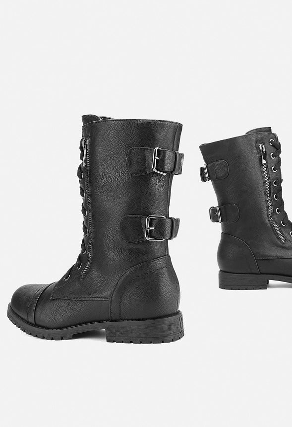 Faux Fur Mid Calf Combat Boot - Image 2