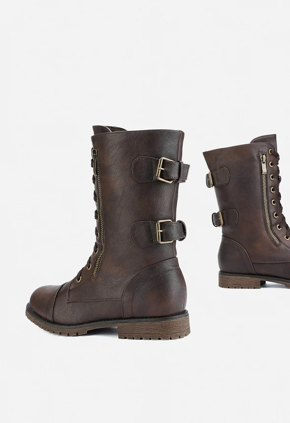 Faux Fur Mid Calf Combat Boot - Image 2