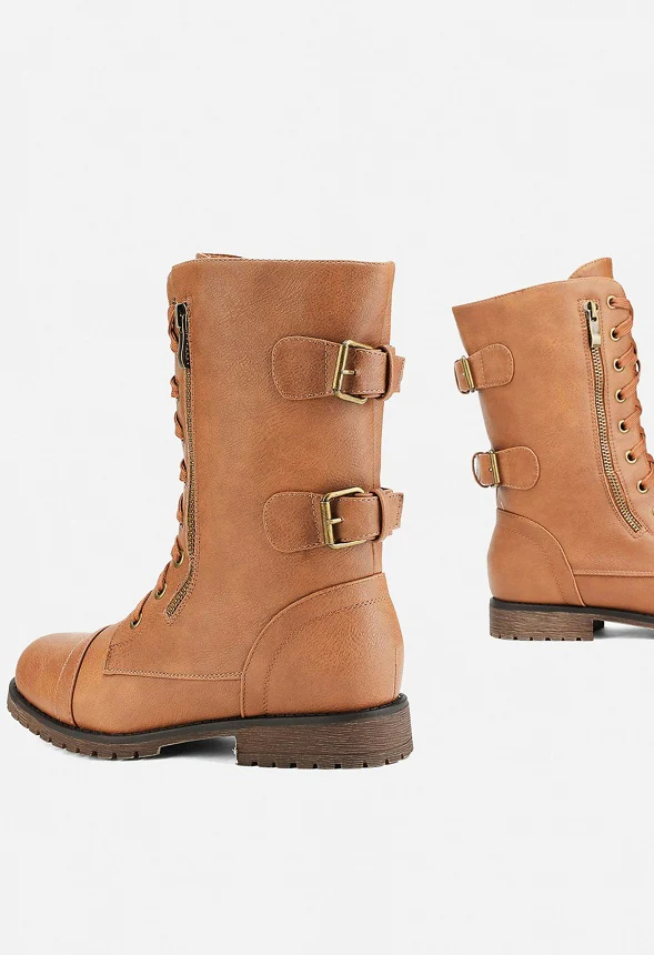 Faux Fur Mid Calf Combat Boot - Image 2