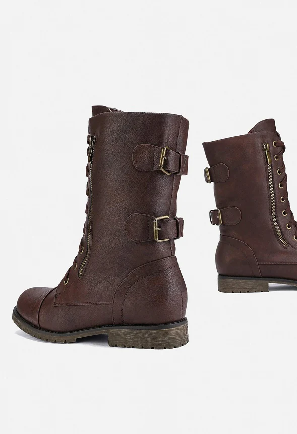 Faux Fur Mid Calf Combat Boot - Image 2