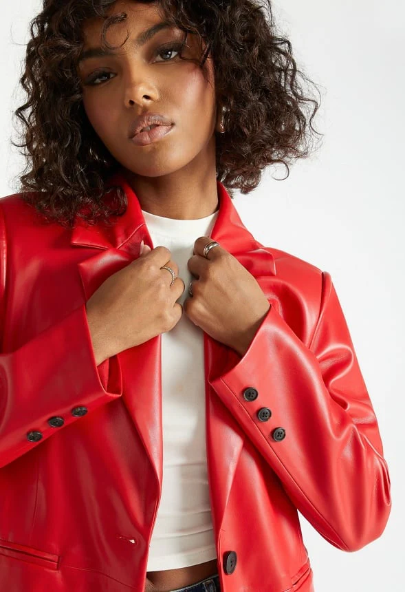 Faux Leather Blazer - Image 3
