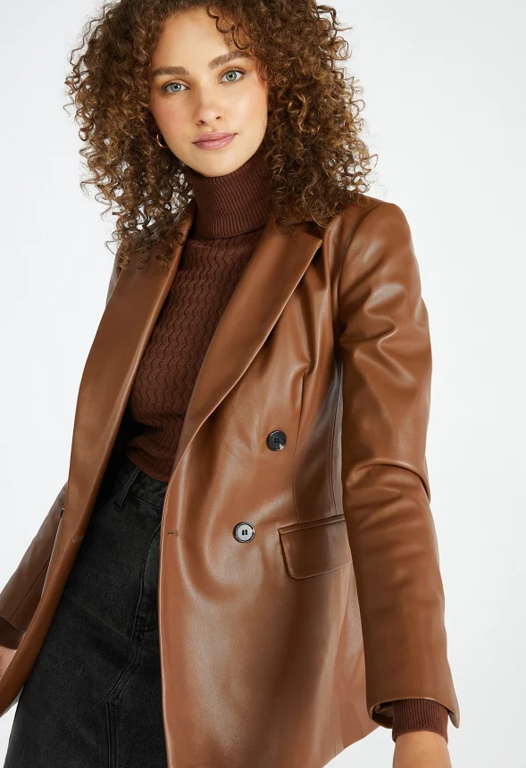 Oversized Faux Leather Blazer - Image 4