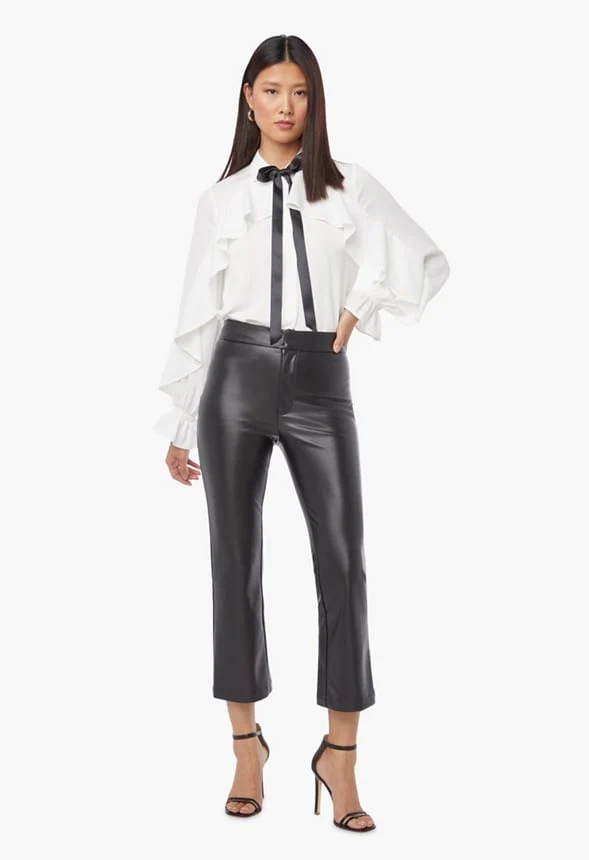 Faux Leather Cropped Trousers - Image 2
