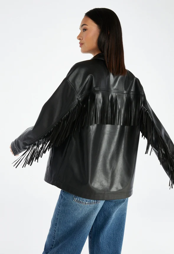 Faux Leather Fringe Jacket - Image 2