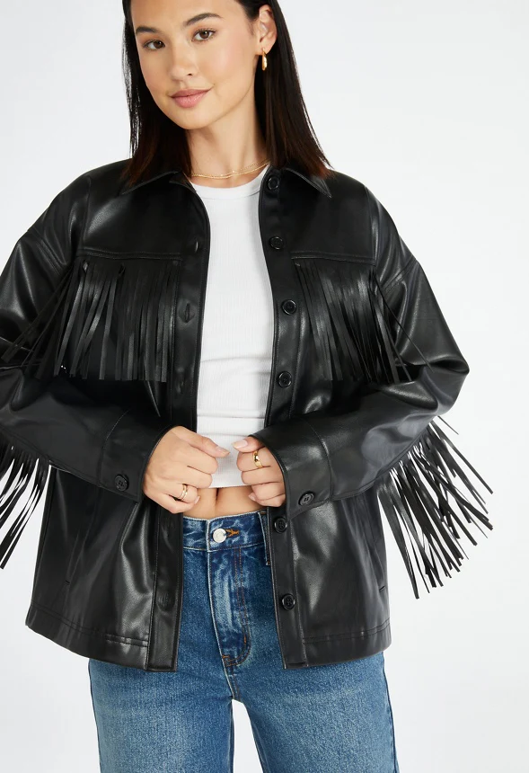 Faux Leather Fringe Jacket - Image 3