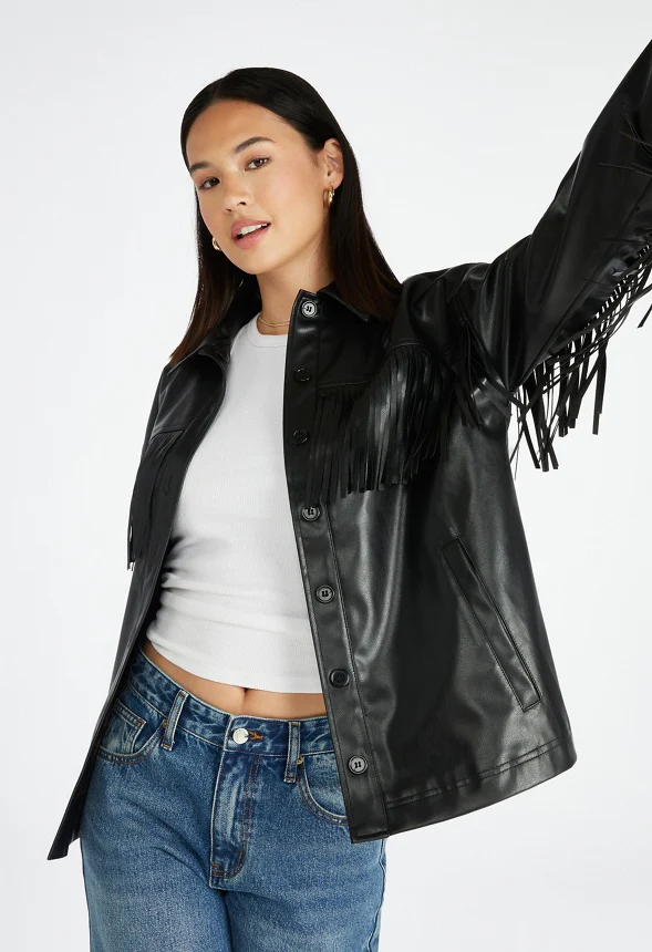 Faux Leather Fringe Jacket - Image 4