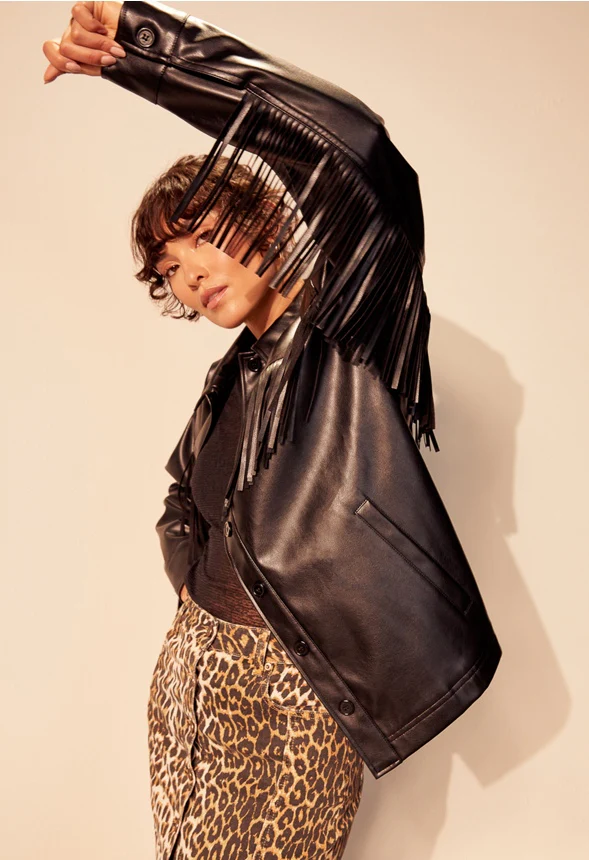 Faux Leather Fringe Jacket - Image 8