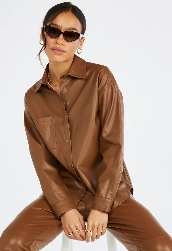 Faux Leather Men's Shirt - Image 4