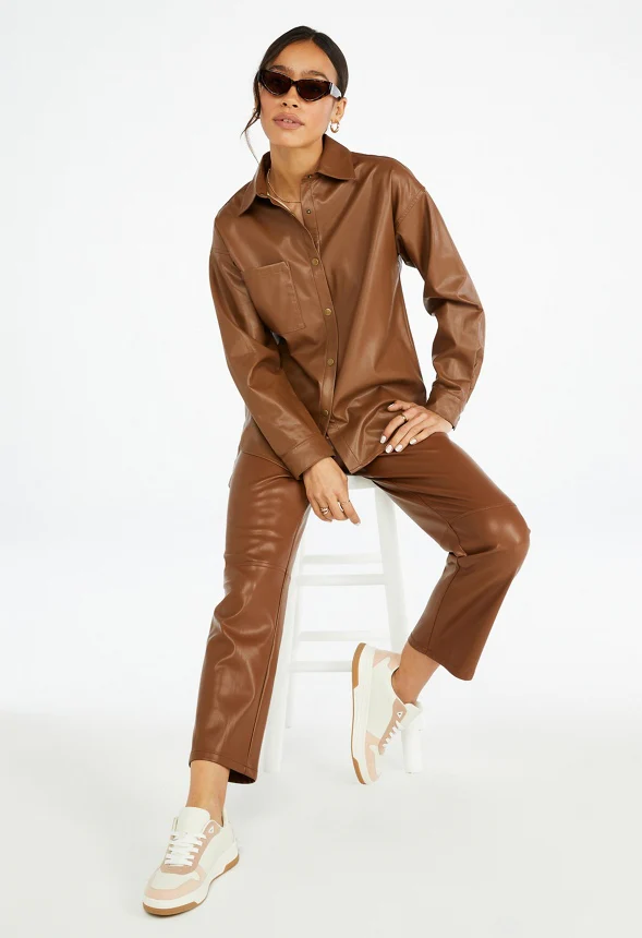 Faux Leather Men's Shirt - Image 5