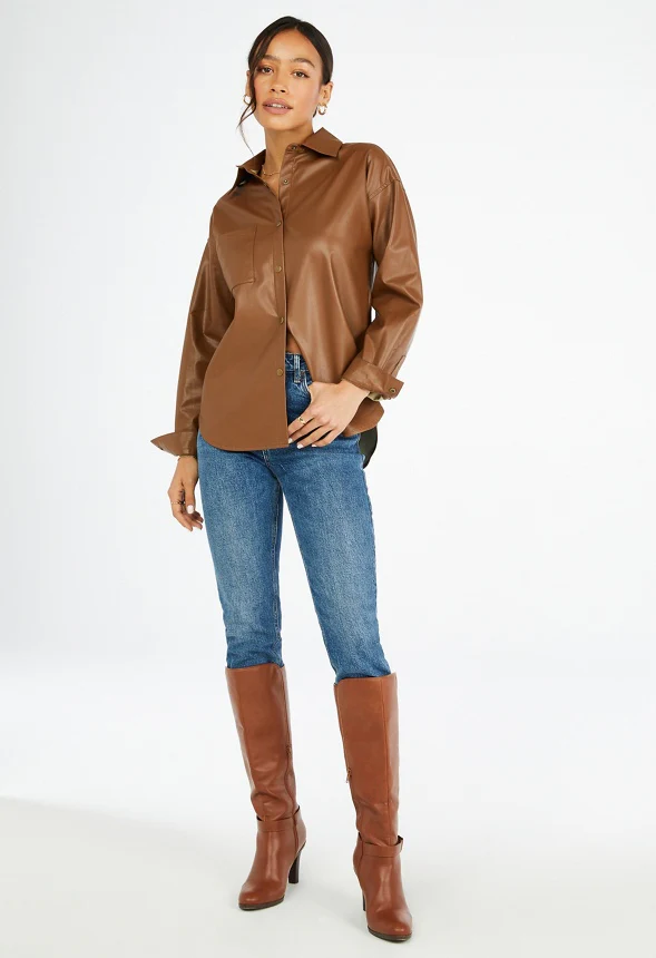 Faux Leather Men's Shirt - Image 6