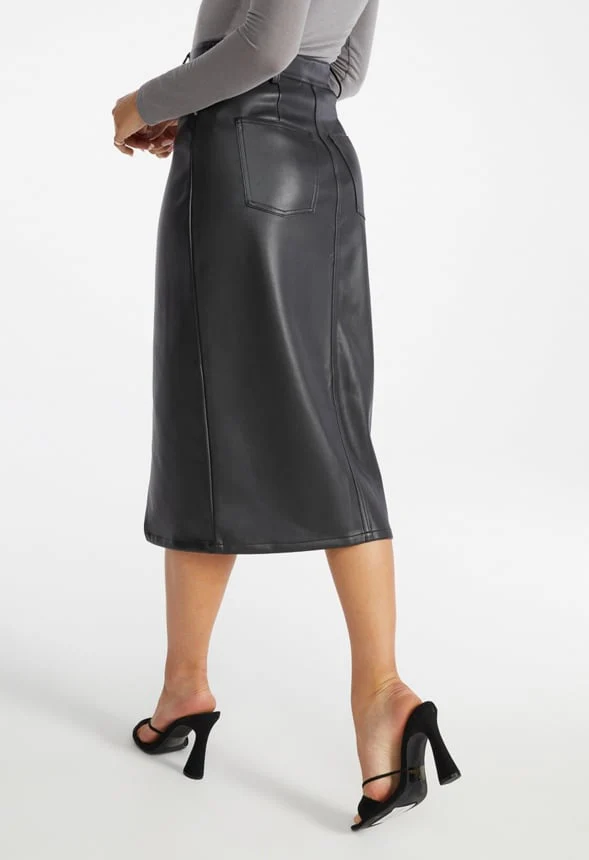 Faux Leather Midi Skirt - Image 2