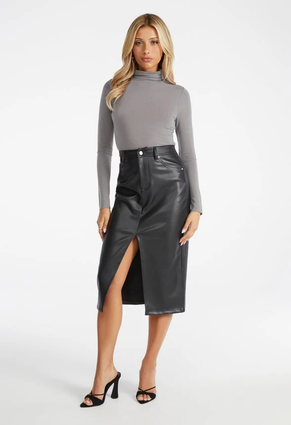 Faux Leather Midi Skirt - Image 5