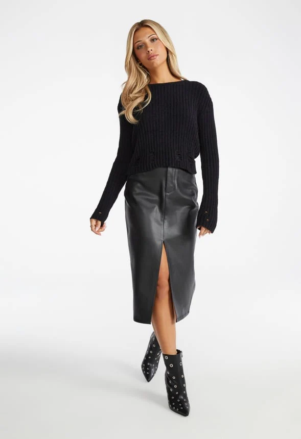 Faux Leather Midi Skirt - Image 6