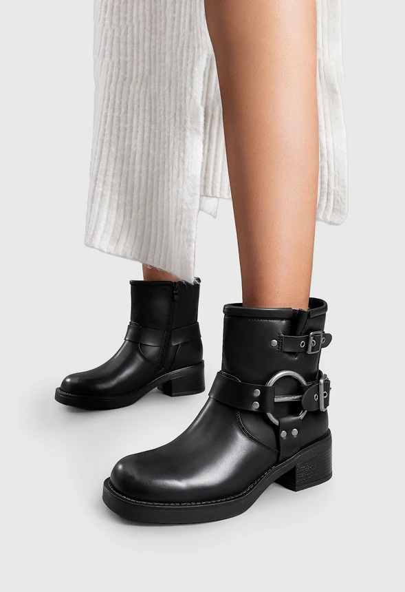 Faux Leather Moto-Inspired Comfort Boots - Image 2