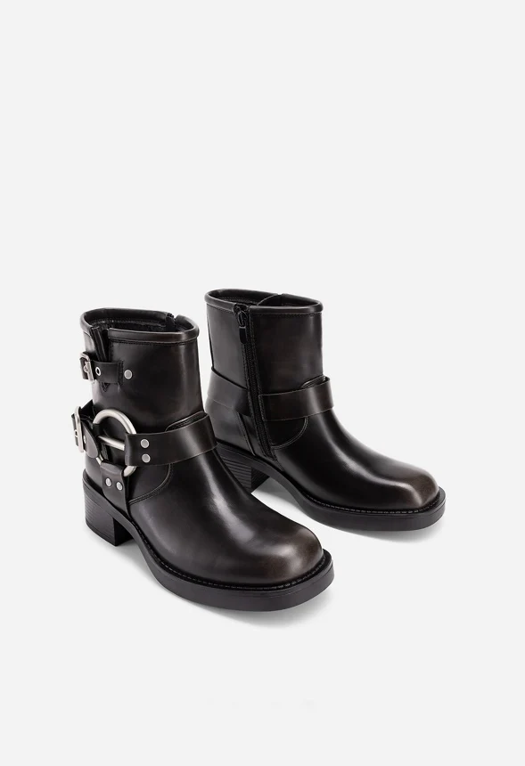 Faux Leather Moto-Inspired Comfort Boots - Image 4