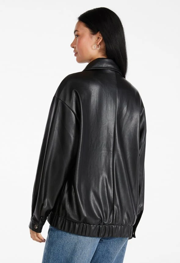 Faux Leather Oversized Bomber - Image 2