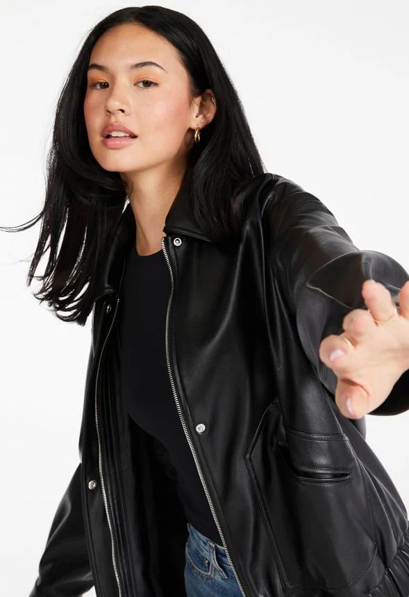 Faux Leather Oversized Bomber - Image 3