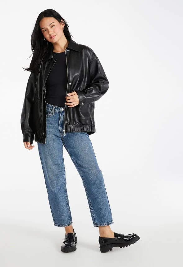 Faux Leather Oversized Bomber - Image 4