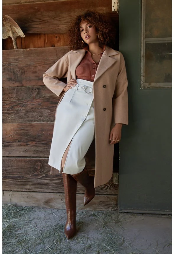 Faux Leather Paperbag Midi Skirt