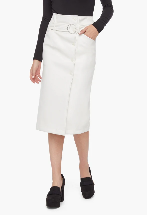 Faux Leather Paperbag Midi Skirt - Image 2