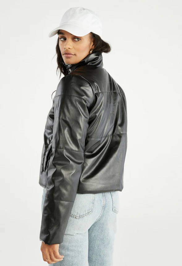 Faux Leather Puffer Jacket - Image 2
