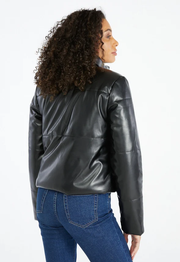 Faux Leather Puffer Jacket - Image 2