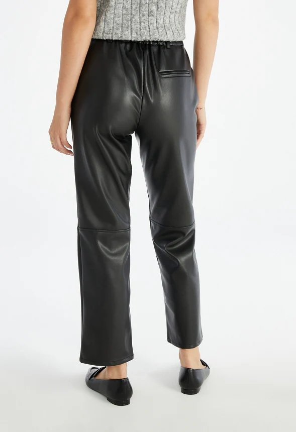 Faux Leather Straight Crop Pants - Image 2