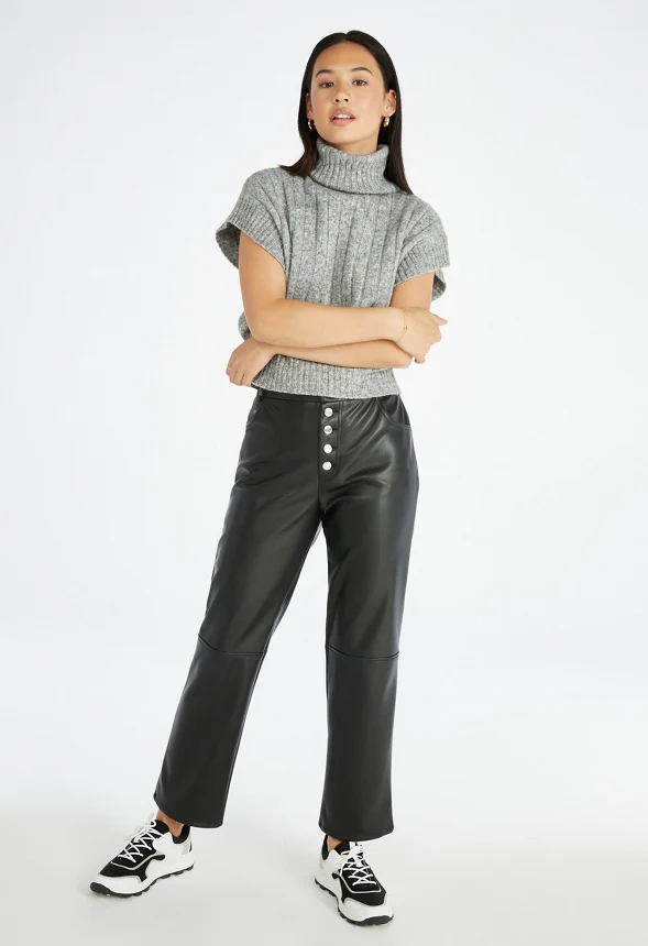 Faux Leather Straight Crop Pants - Image 4