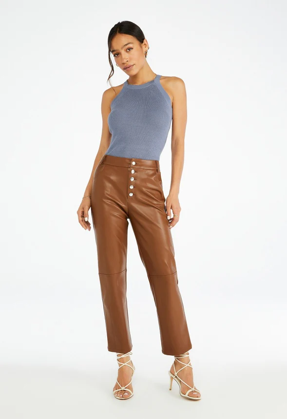 Faux Leather Straight Crop Pants - Image 5