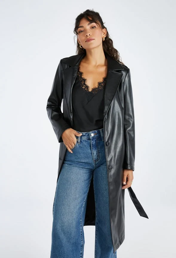 Faux Leather Trench Coat - Image 2