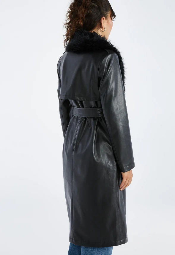 Faux Leather Trench Coat - Image 3