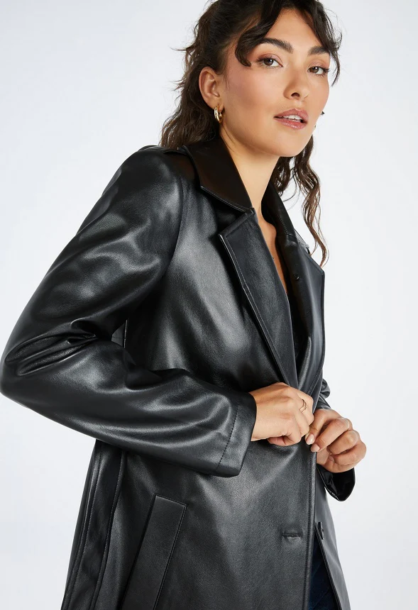 Faux Leather Trench Coat - Image 5