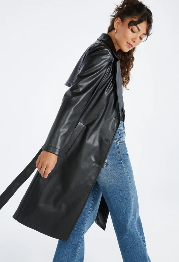 Faux Leather Trench Coat - Image 6