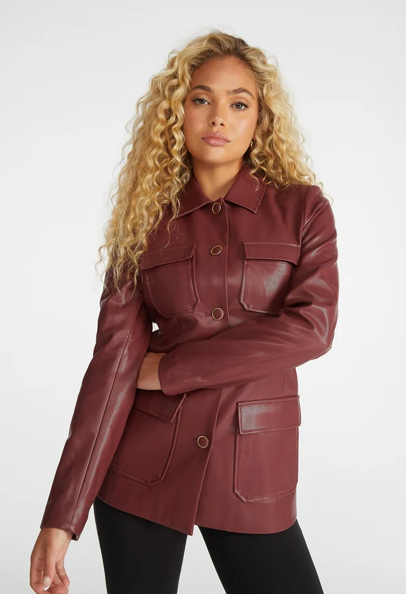 Faux Leather Utility Jacket - Image 3