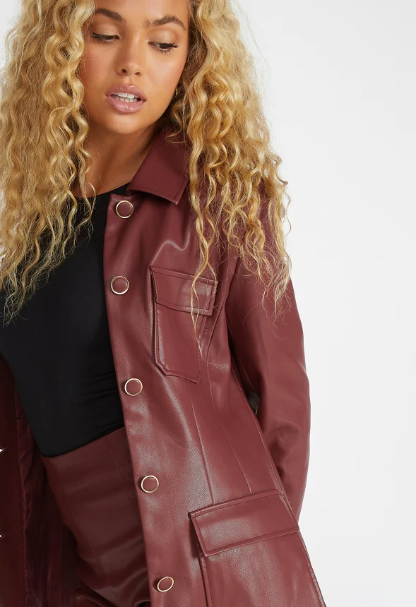 Faux Leather Utility Jacket - Image 4