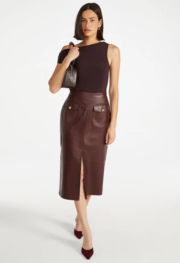 Faux Leather Utility Midi Skirt - Image 3