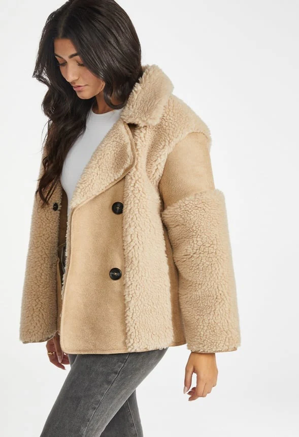 Faux Shearling Peacoat - Image 4