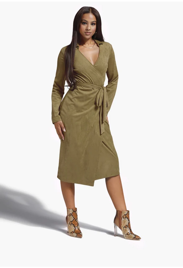 Faux Suede Midi Shirt Dress - Image 4