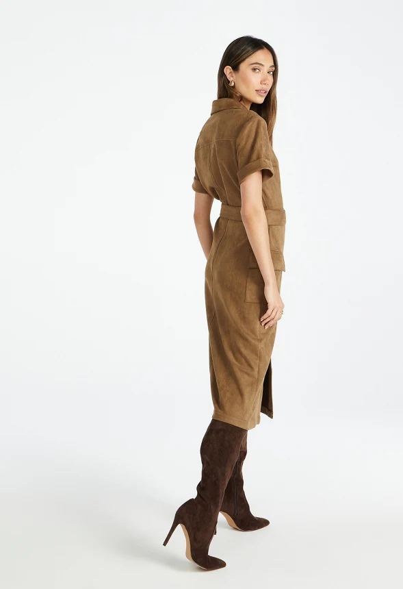 Faux Suede Midi Shirt Dress - Image 2