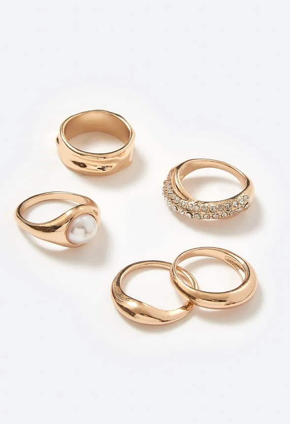Fern Organic Metal Rings Pack With Pearl Detail - Image 3