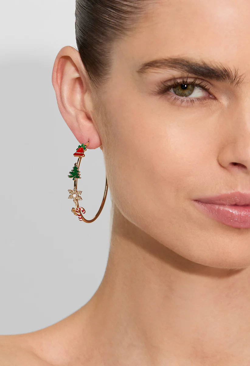 Festive Fun Enamel Motif Hoop Earrings - Image 2