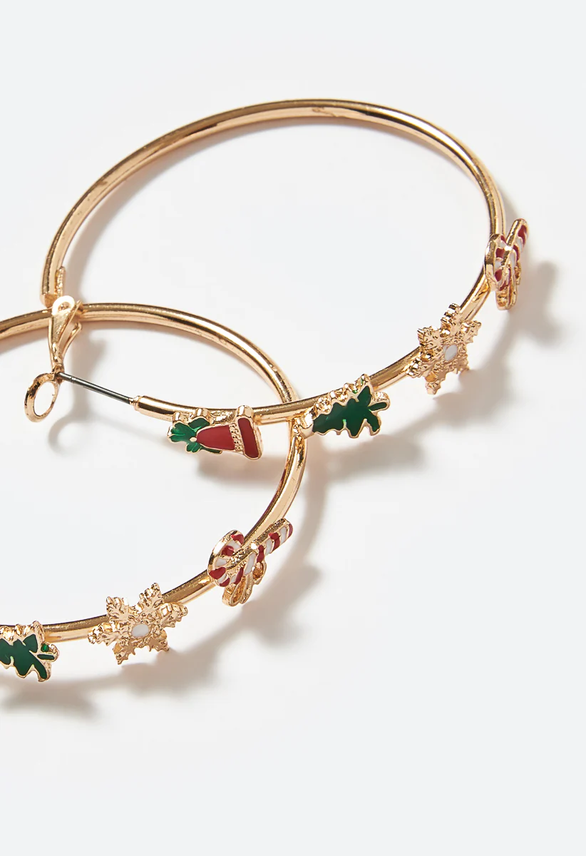Festive Fun Enamel Motif Hoop Earrings - Image 3