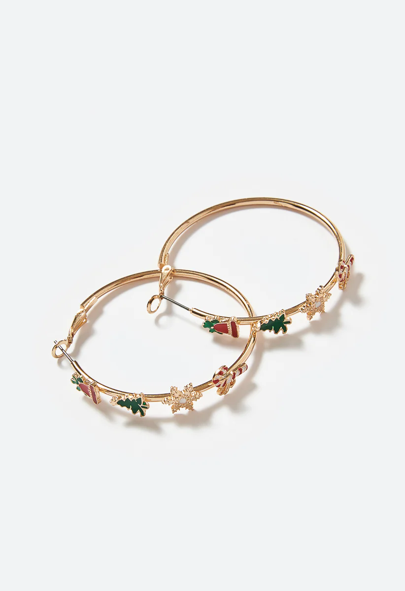 Festive Fun Enamel Motif Hoop Earrings - Image 4