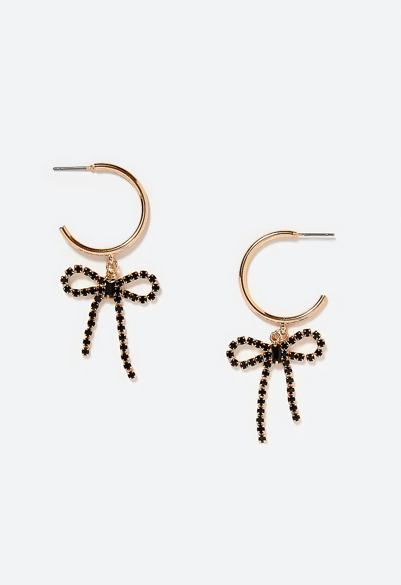 Festive Glass Bow Hoop Earrings - Image 2