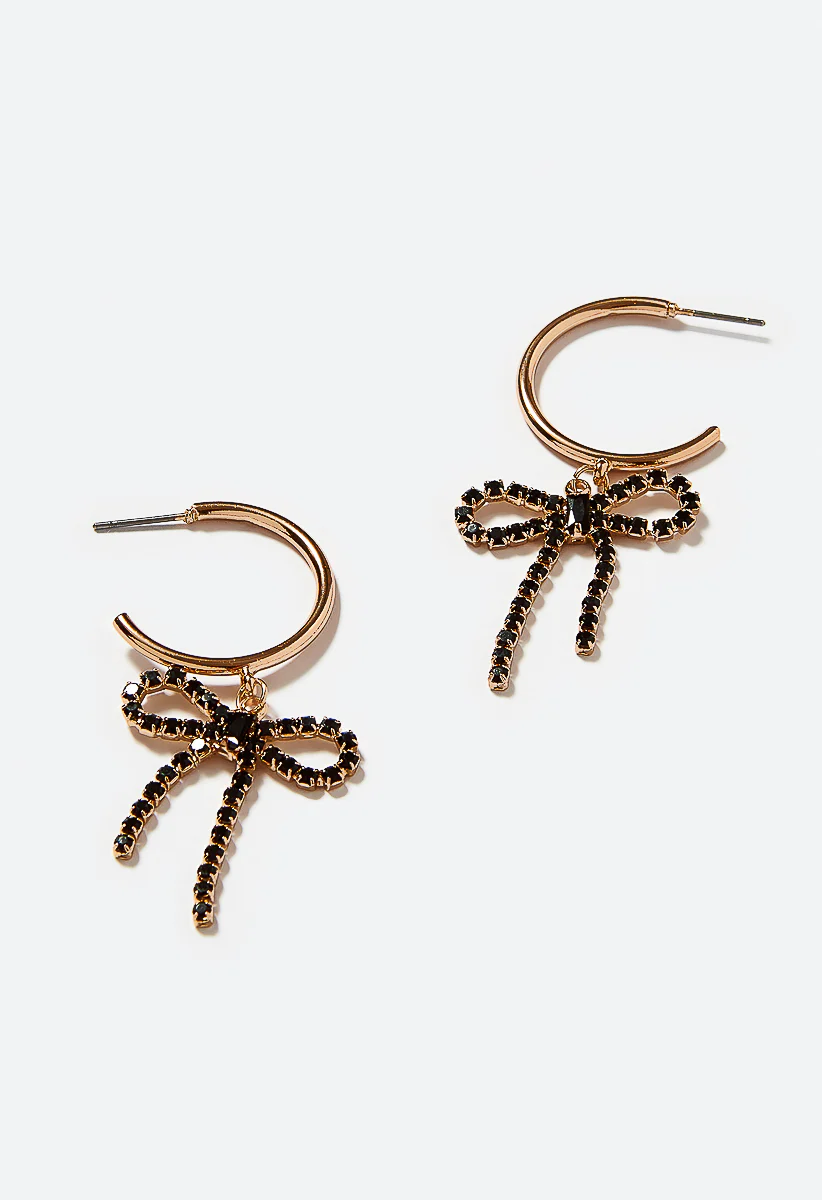 Festive Glass Bow Hoop Earrings - Image 5