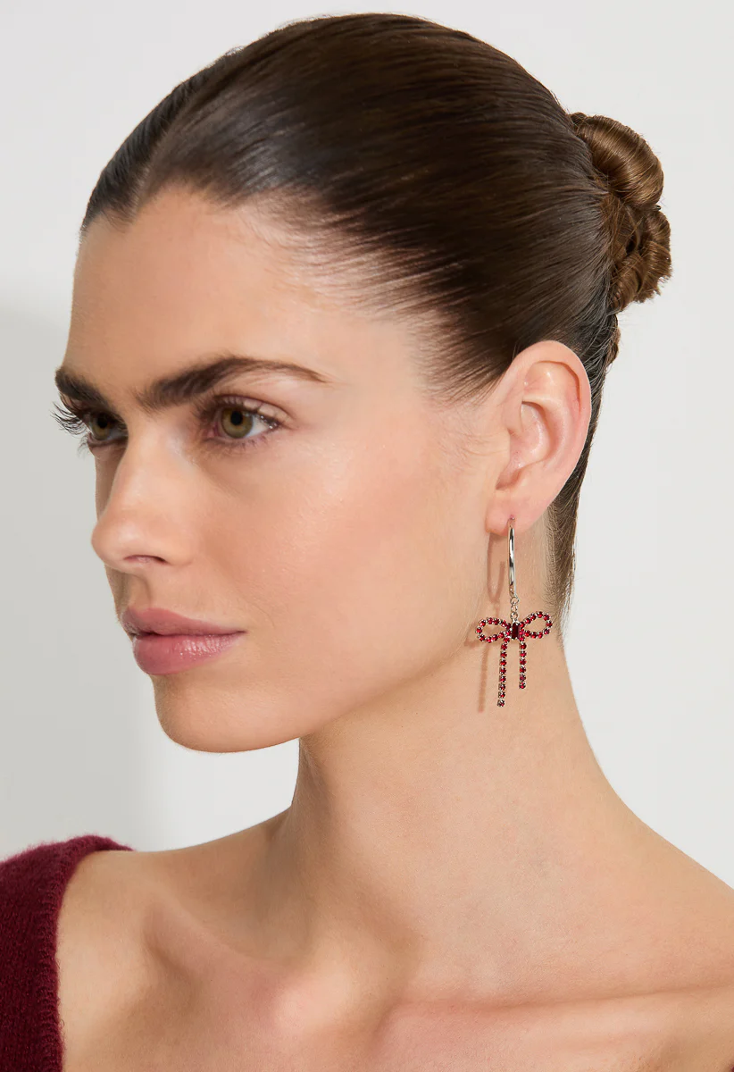 Festive Glass Bow Hoop Earrings - Image 2