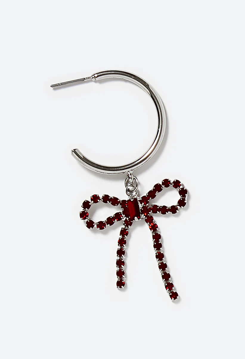 Festive Glass Bow Hoop Earrings - Image 3