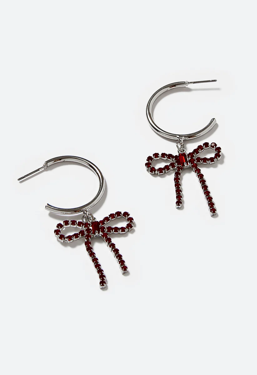 Festive Glass Bow Hoop Earrings - Image 4