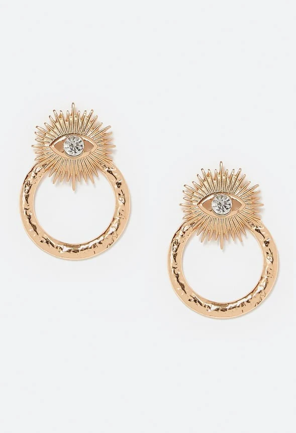 Fia Evil Eye And Textured Metal Ring Door Knocker Earrings - Image 2