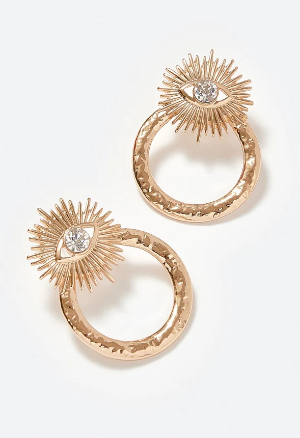 Fia Evil Eye And Textured Metal Ring Door Knocker Earrings - Image 3